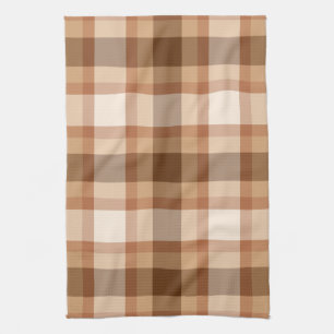 Large Modern Plaid, Brown, Beige, Copper, and Tan Tea Towel