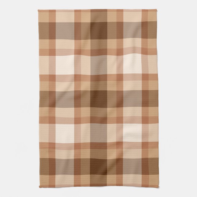Large Modern Plaid, Brown, Beige, Copper, and Tan Tea Towel (Vertical)