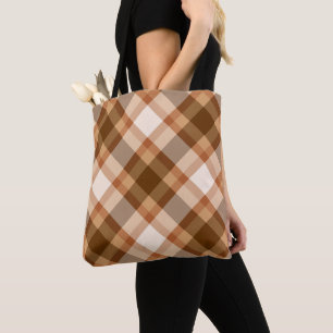 Large Modern Plaid, Brown, Beige, Copper, and Tan  Tote Bag