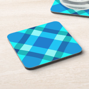 Large Modern Plaid, Cobalt Blue, Aqua & Turquoise Coaster