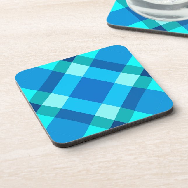 Large Modern Plaid, Cobalt Blue, Aqua & Turquoise Coaster (Left Side)