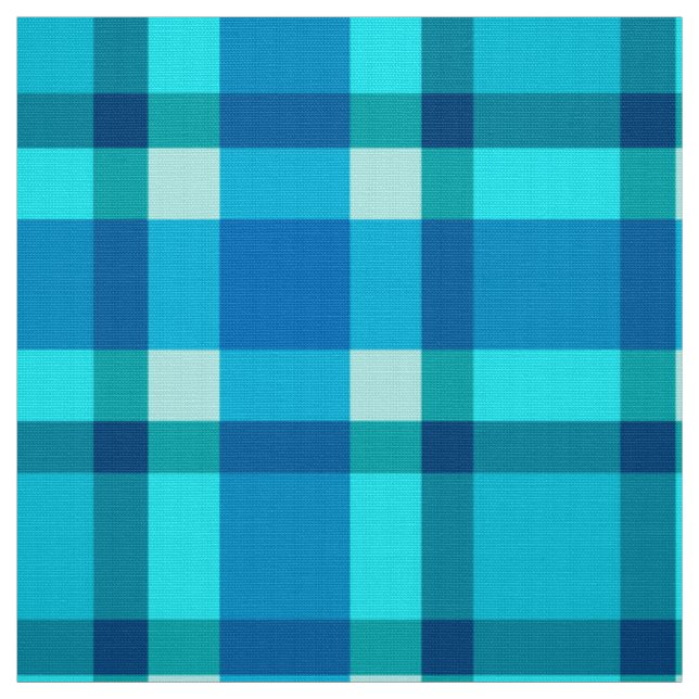 Large Modern Plaid, Cobalt Blue, Aqua & Turquoise Fabric (Swatch)