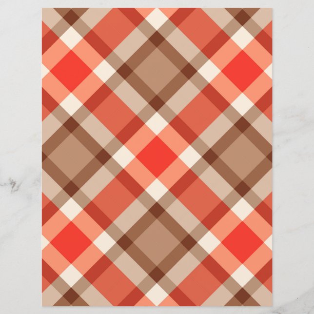 Large Modern Plaid, Coral Orange, Brown and Tan (Front)