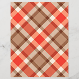 Large Modern Plaid, Coral Orange, Brown and Tan