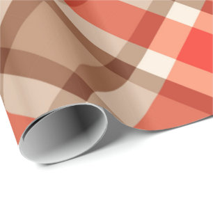Large Modern Plaid, Coral Orange, Brown & Tan Wrapping Paper