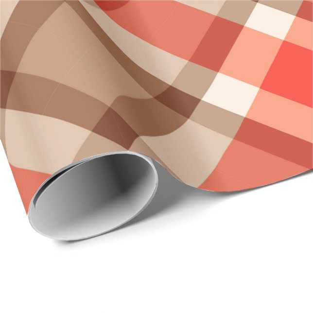 Large Modern Plaid, Coral Orange, Brown & Tan Wrapping Paper (Roll Corner)