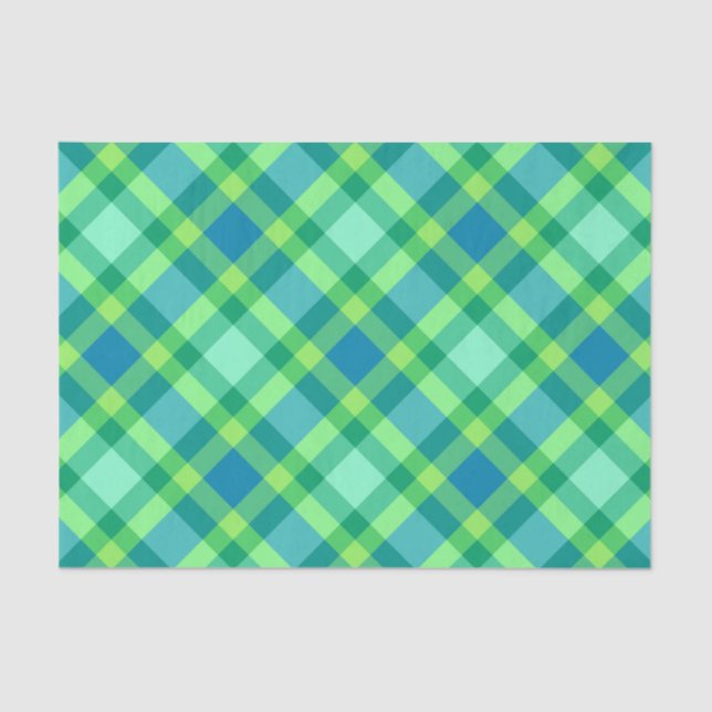 Large Modern Plaid, Jade Green & Turquoise Tissue Paper (Front)
