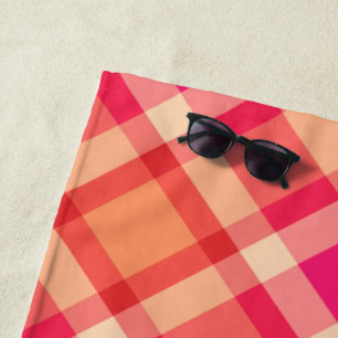 Large Modern Plaid, Orange, Coral and Fuchsia Pink Beach Towel