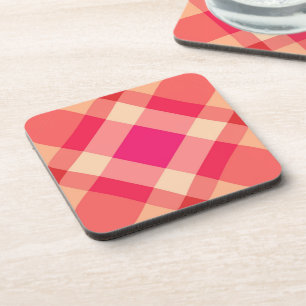 Large Modern Plaid, Orange, Coral and Fuchsia Pink Coaster