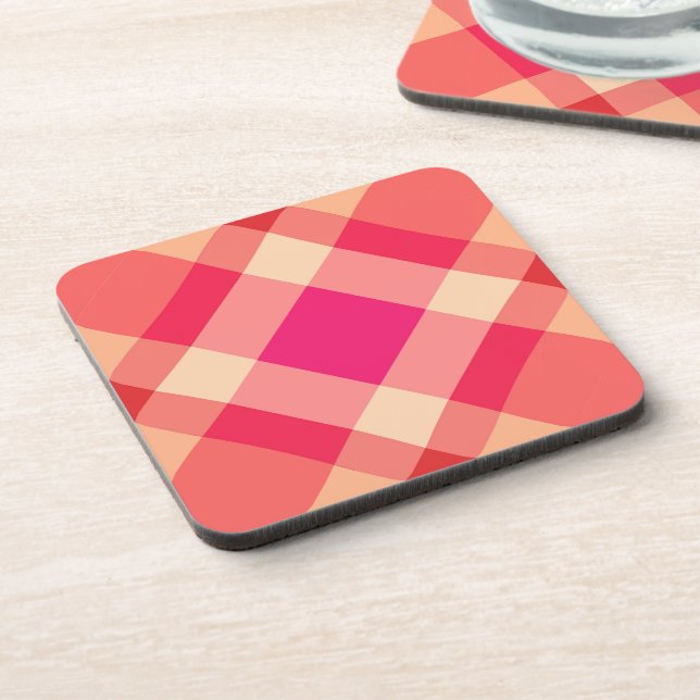 Large Modern Plaid, Orange, Coral and Fuchsia Pink Coaster (Left Side)