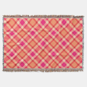 Large Modern Plaid, Orange, Coral and Fuchsia Pink Throw Blanket