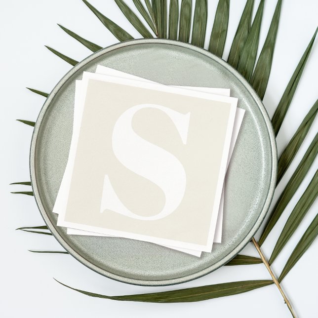Large Monogram Any Initial on Neutral Beige Napkin (Personalize with any desired monogram initial.)