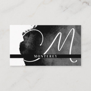 Large Monogram   Black Watercolor Business Card