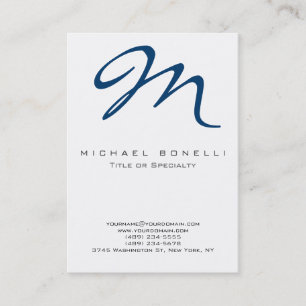 Large Monogram Blue Calligraphy Business Card