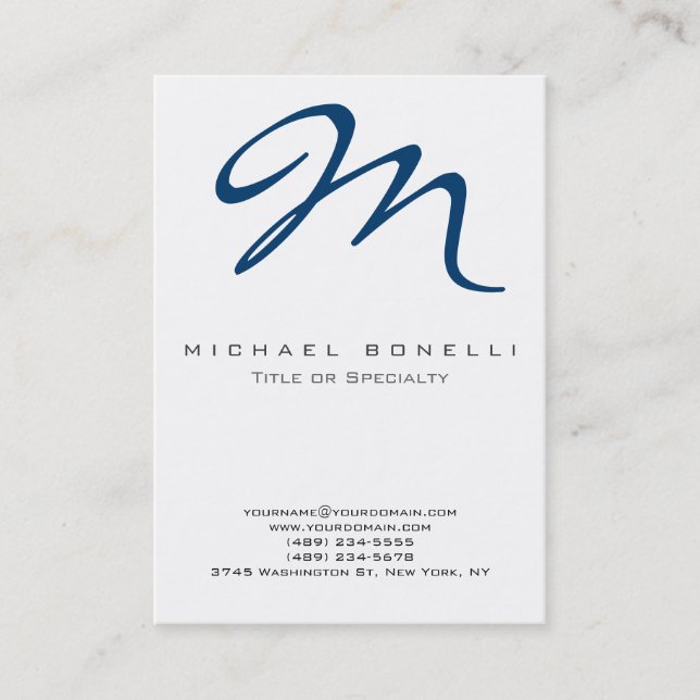 Large Monogram Blue Calligraphy Business Card (Front)