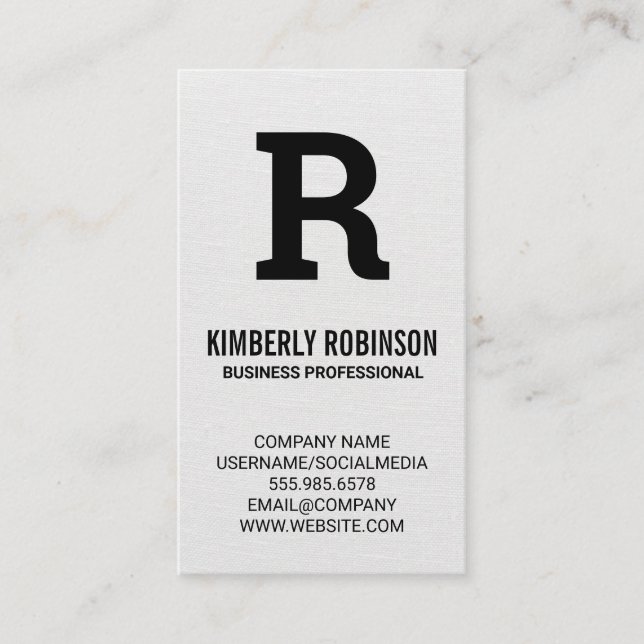 Large Monogram | Canvas Texture Background Business Card (Front)