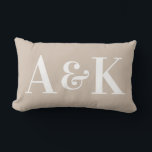 Large Monogram Initials on Solid Colour Lumbar Cushion<br><div class="desc">This simple and stylish throw pillow features a solid colour soft beige background with large monogram initials. You can personalise the pillow to include your own custom initials or text. It's perfect for representing a newlywed couple,  children,  or a family.</div>