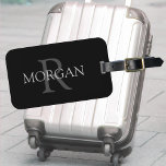 Large Monogram & Name, Black & Grey Text Luggage Tag<br><div class="desc">Personalise this simple classic black design with your Monogram and Name In Grey Text.</div>