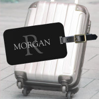 Large Monogram & Name, Black & Grey Text