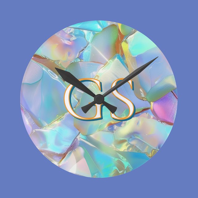 Large Monogram or Name on Opal Round Clock (Creator Uploaded)