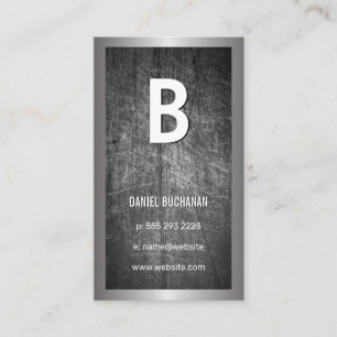 Large Monogram   Scratched Metal Silver Border Business Card