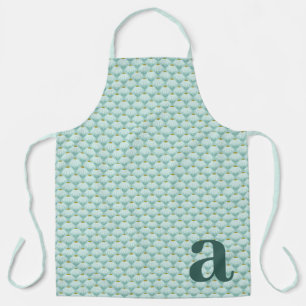 Large Monogram Teal Blue Vintage Floral Pattern Apron