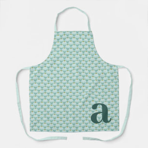 Large Monogram Teal Blue Vintage Floral Pattern Apron