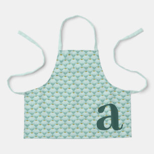 Large Monogram Teal Blue Vintage Floral Pattern Apron