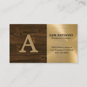 Large Monogram   Wood Grain Gold Metallic Business Card