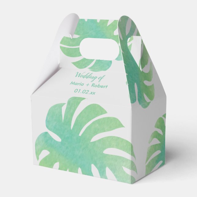 Large Monstera Leaves Greenery Botanical Wedding Favour Box (Front Side)