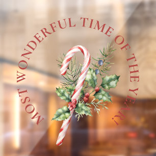 LARGE-Most Wonderful Time, Candy Cane Christmas  Window Cling