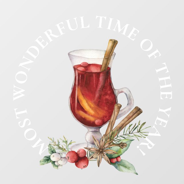 LARGE - Most Wonderful Time, Christmas Hot Toddy  Window Cling (Sheet)