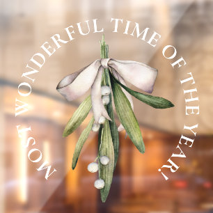 LARGE - Most Wonderful Time, Christmas Mistletoe Window Cling