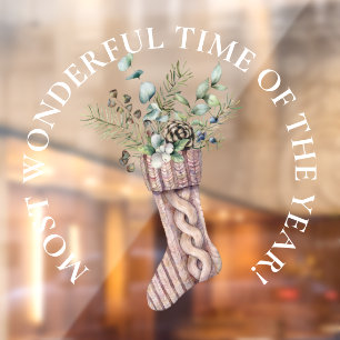 LARGE-Most Wonderful Time, Christmas Stocking Window Cling