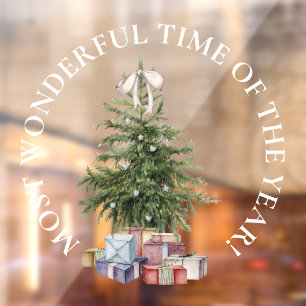 LARGE-Most Wonderful Time,  Christmas Tree w Gifts Window Cling