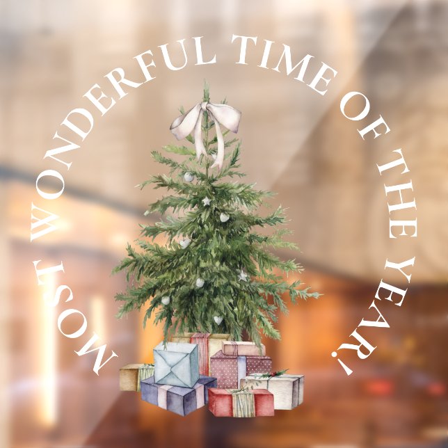 LARGE-Most Wonderful Time,  Christmas Tree w Gifts Window Cling (Sheet 2)
