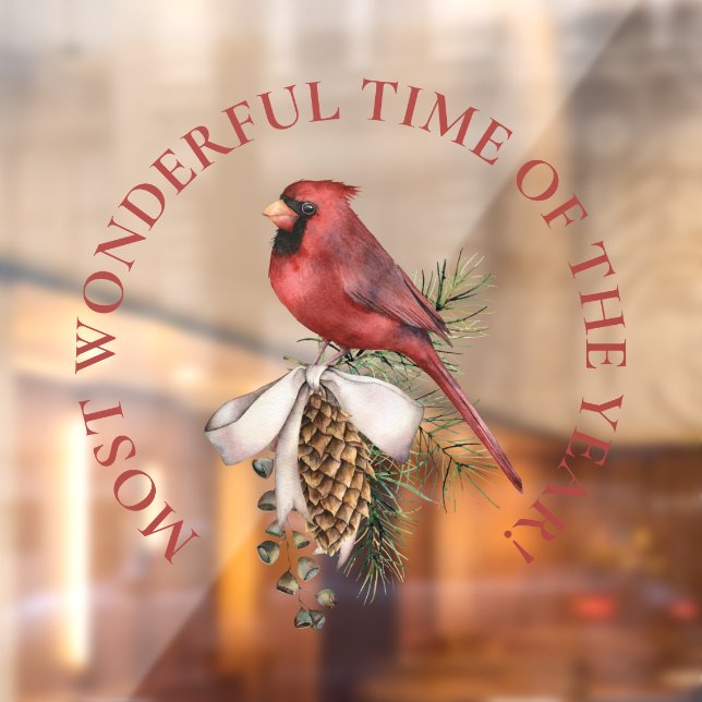 LARGE-Most Wonderful Time, Red Cardinal Christmas  Window Cling (Sheet 2)