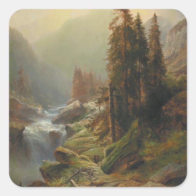 Large Mountain Landscape – Albert Zimmermann Square Sticker (Front)