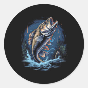 Large Mouth B Fishing Fish Small Fisherman Classic Round Sticker