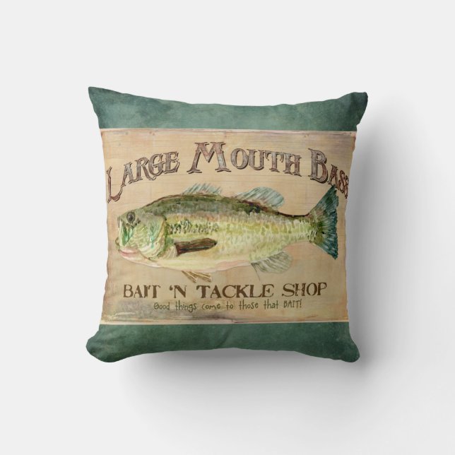 Large Mouth Bass Fishing Lake Cabin Decor Blue Cushion (Front)