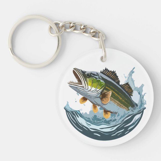 Large Mouth Bass Stricking Water Surface Key Chain (Front)