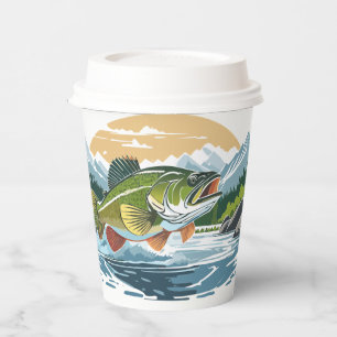 Large Mouth Bass Striking Water Surface Paper Cup 