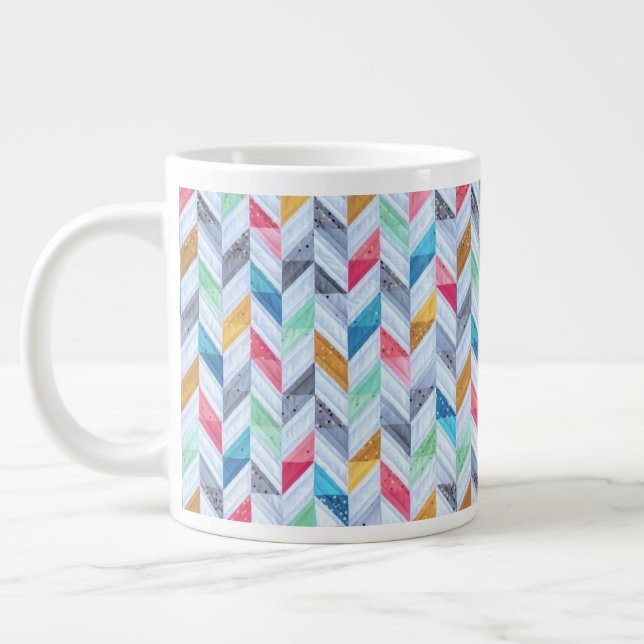 Large Mug - Multi Coloured Herringbone Pattern (Left)