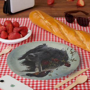 Large Munsterlander with pheasant Paper Plate