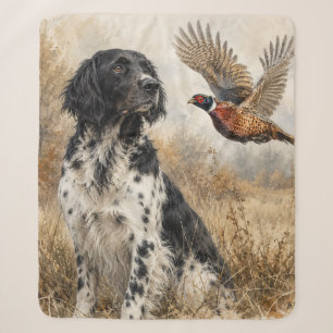 Large Münsterländer with Pheasant Sherpa Blanket