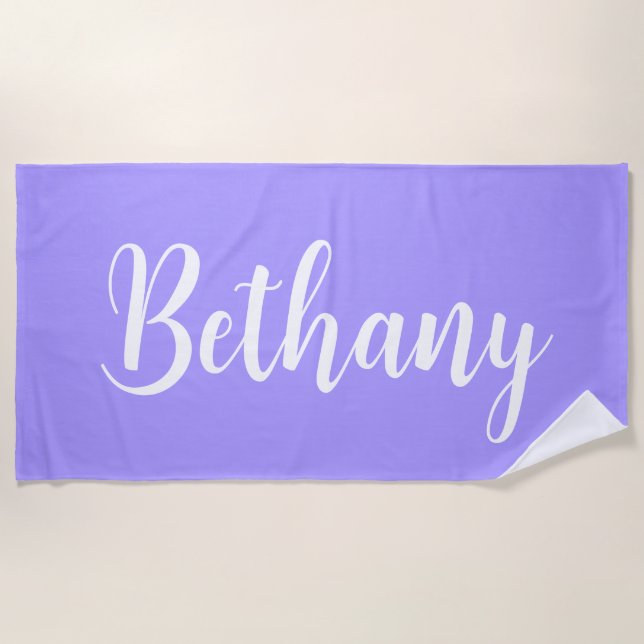 Large Name in White on Lavender  Beach Towel (Front)