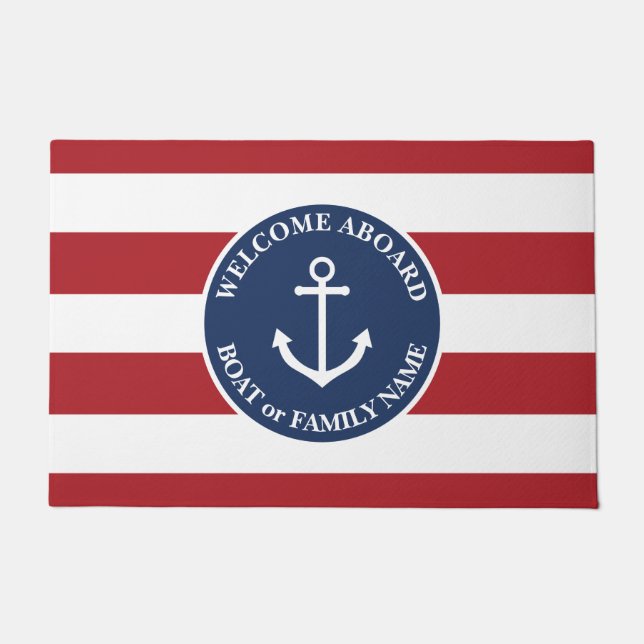 Large nautical striped welcome aboard doormat (Front)