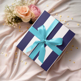 Large Navy and White Vertical Stripes Wrapping Paper