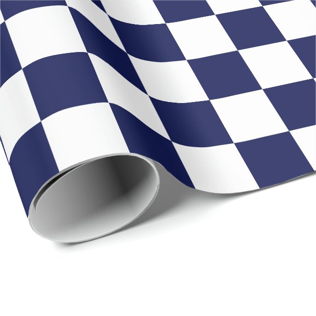 Large Navy Blue and White Checks Wrapping Paper (Roll Corner)