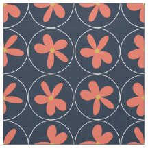 Large Navy Coral Floral Tile Cotton Twill